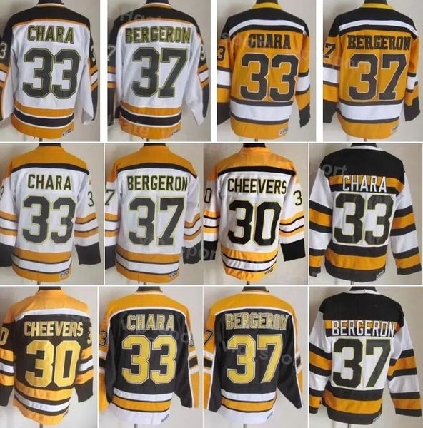 

hockey men ice hockey vintage retro 33 zdeno chara jersey 37 patrice bergeron 30 gerry cheevers 77 ray bourque stitching home black yellow w, Black;red