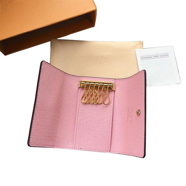 

luxurys designers wallets 2021 women classic 6 key holder cover keychain men with box dust wallet card ring 7 colors 276q, Red;black