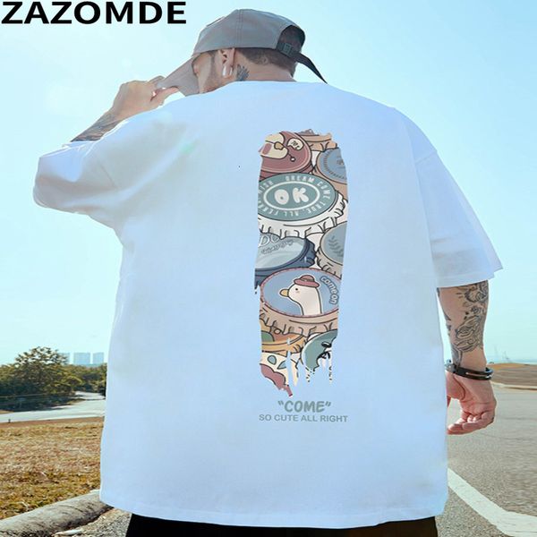 

women's t-shirt zazomde summer funny cartoon print men tshirts japanese harajuku fashion t-shirt male casual loose tee t shirt oversiz, White
