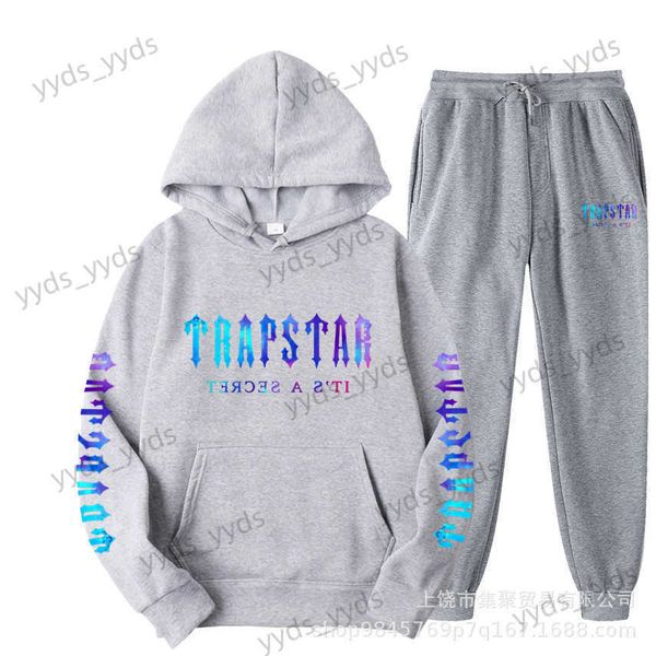

men's tracksuits new sweater suit trapstar letter casual street youth plush sweater pants sports suit t230327, Gray