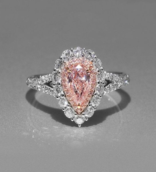 

women simulation pink diamond dropshaped wedding ring cute05250992, Silver
