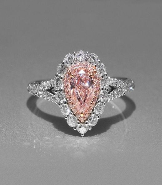 

women simulation pink diamond dropshaped wedding ring cute09357585, Silver
