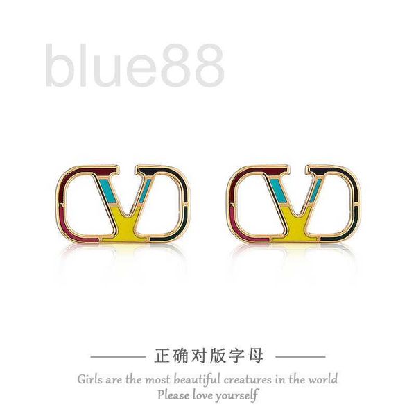 

charm designer warren fashion personality sweet earrings colorful oil dropping enamel small tino letter qingdao jewelry 0aqj, Golden