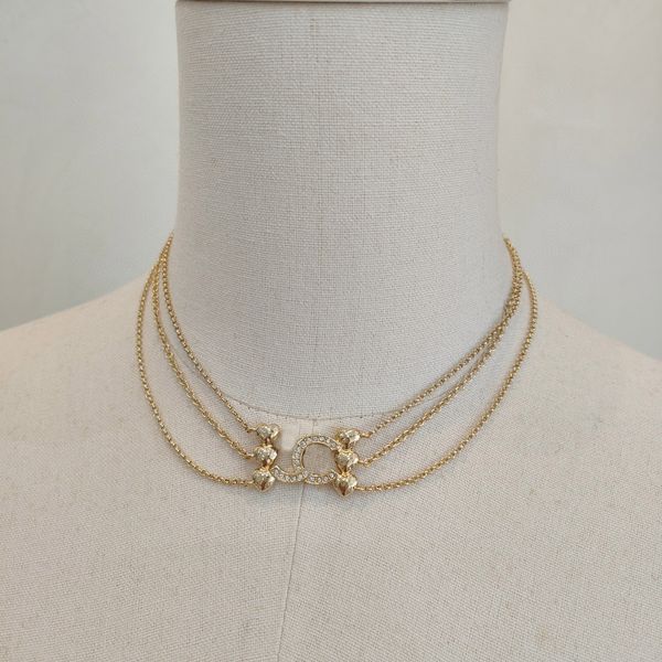 

luxury quality charm pendant necklace six heart shape double layers chain choker design have box stamp ps7696a, Golden
