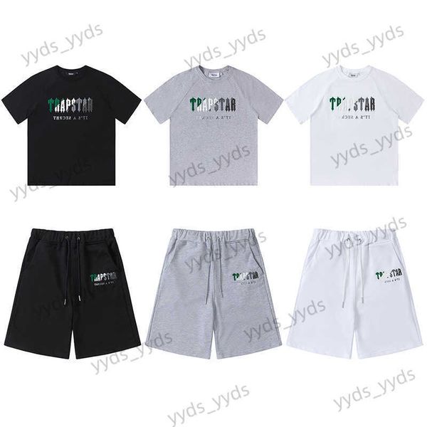

men's tracksuits trapstar green white gradient towel embroidered short sleeve shorts set for men and women t230327, Gray