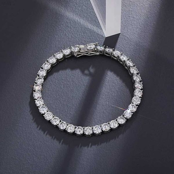 

luxury jewelry gold plated women men iced out jewelry sparkle 4.0mm moissanite tennis chain bracelet, Golden;silver