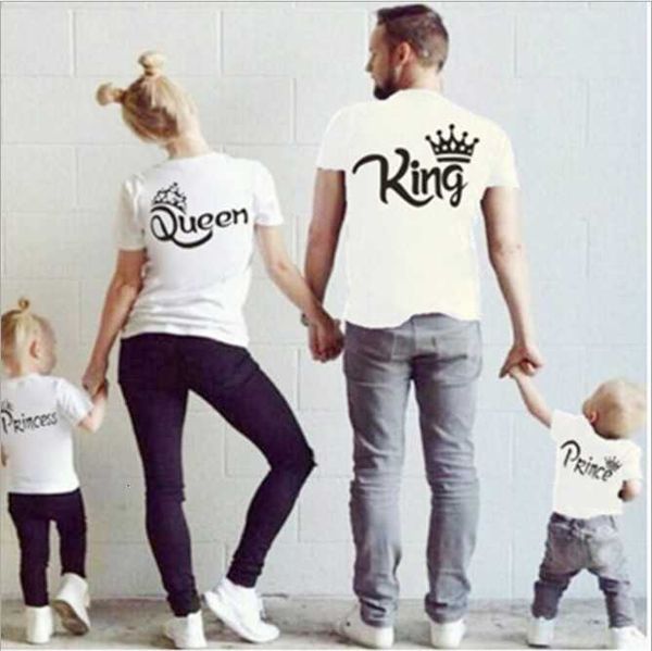 

family king queen letter print t-shirts mother and daughter father son clothes matching princess prince, White;black