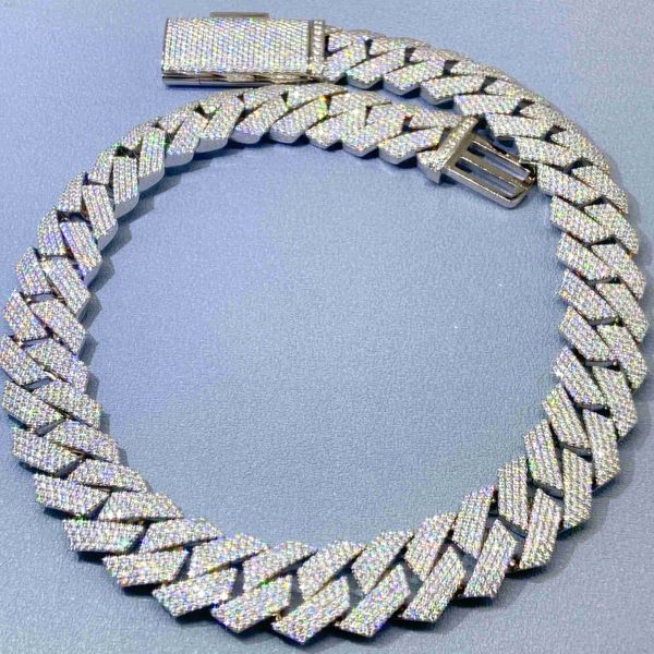 

18mm width 4 rows iced out moissanite jewelry bling fashion silver chain design for mens cuban chain necklace
