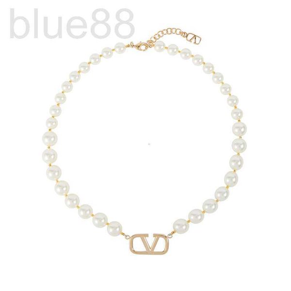 

strands, strings designer design sense pearl necklace zhuji folding texture ins style letter v personality minority neckwear nom1, Black