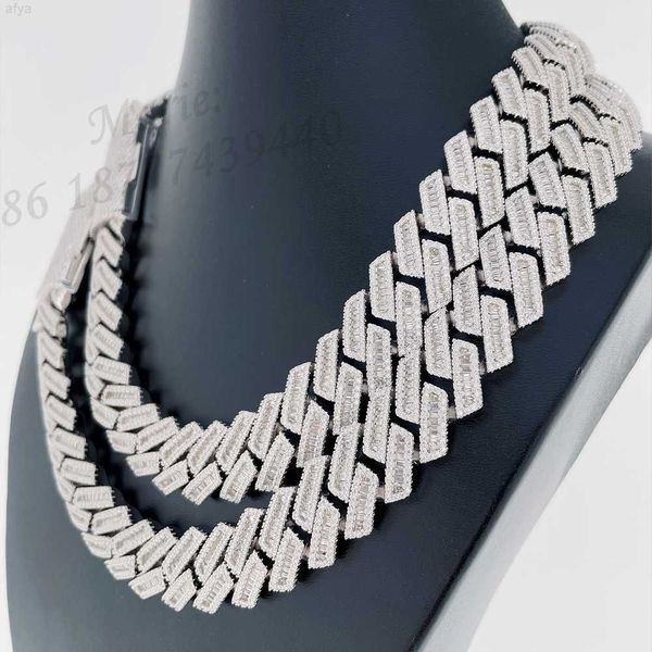 

baguette cuban chain 18mm width icedout moissanite necklace custom link diamond, Silver