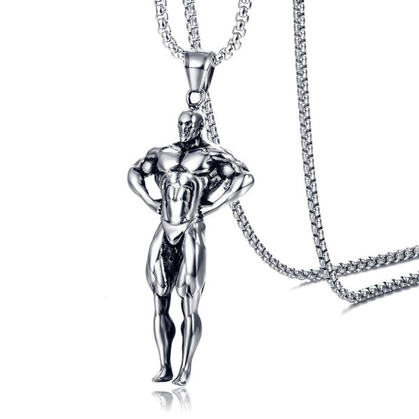 

10pcs personality fashion men bodybuilding muscle pendant necklace for men women creative design jewelry gift, Silver