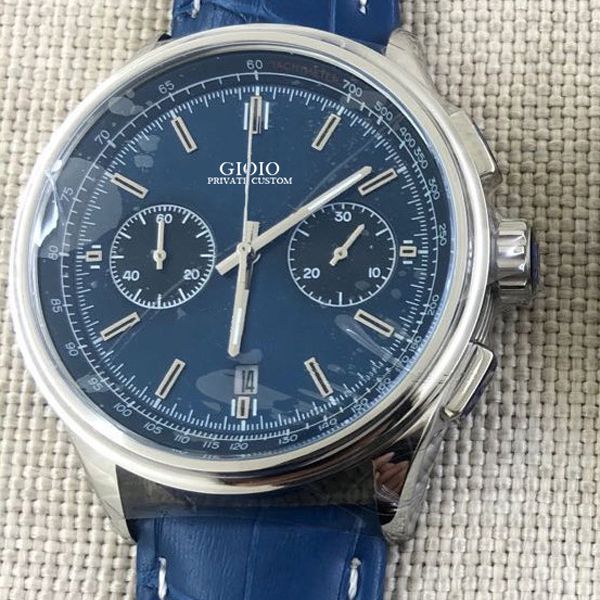 

0 0 men quartz chronograph watch black blue green leather, Slivery;brown