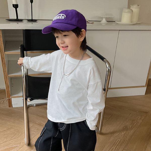 

t-shirts spring boys fashion letters printed t shirts children long sleeve cotton all-match tees kids striped 230327, Blue