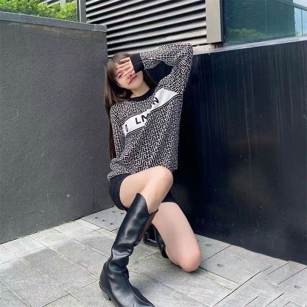 

2023 high edition autumn winter new brand women's knits fashion versatile simple loose slim long sleeve knitted sweater, White