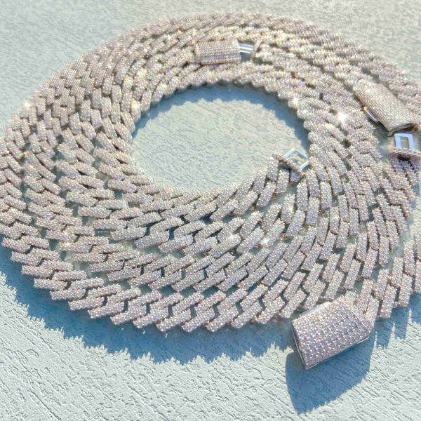 

10mm 12mm 13mm 14mm two rows moissanite necklaces for fantasy 925 silver cuban link chain