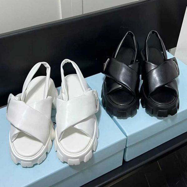 

classic nappa leather crisscross strap sandal slingbacks flatform black white luxury slipper women shoes flat flops summer slides fashion be
