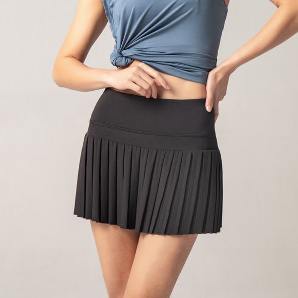 

designer tennis skirts pleated yoga skirt running fitness half-length sports alos yoga mini skirts sport active women size m- 28std, Black