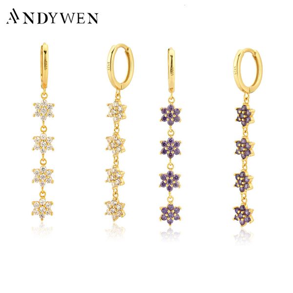 

ear cuff andywen 925 sterling silver flower six zircon drop earring 8.5mm women fashion luxury jewelry wedding crystal jewels rock punk 2303