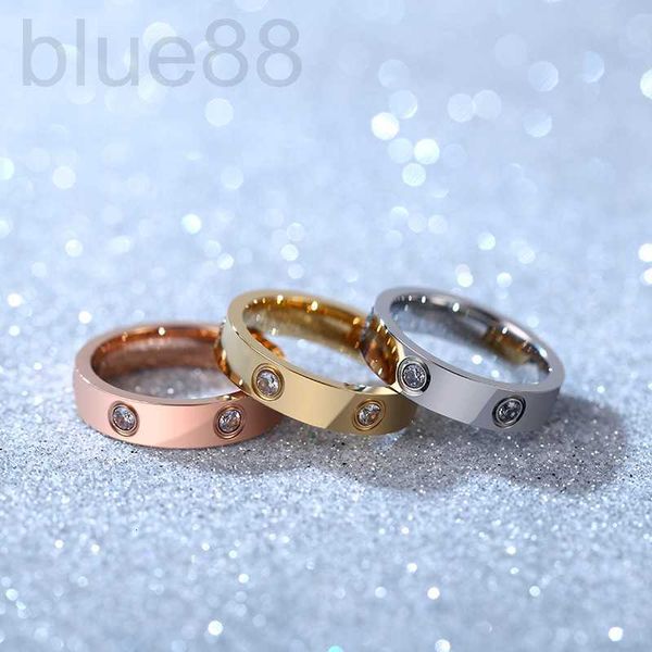 

band rings designer steel all-nail ring ins fashion rose gold stainless six-diamond couple mz4f, Silver