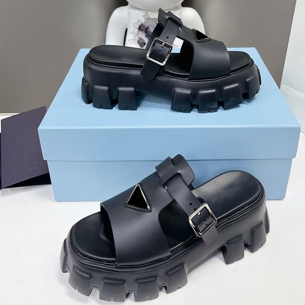 

womens platform heels sandals slip on slippers rubber sole adjustable ankle buckle slide classic pink blue outdoor casual shoe retro ladies, Black