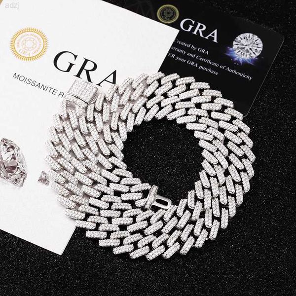 

wholesale price 925 silver 15mm wide 2rows moissanite diamond cuban link necklace chain for mens hip hop jewelry