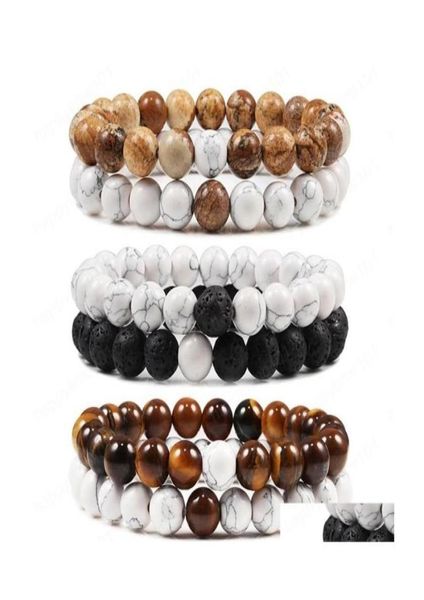 

beaded 2pcsset men tiger eye beads bracelets classic natural lava stone white and black yinyang couple bracelet for women drop de3907930