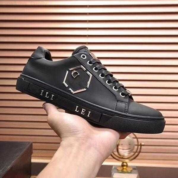 

fashion men shoes men leather lace up platform oversized sole sneakers white casual shoes printedeur 38-45 philipps pleins, Black