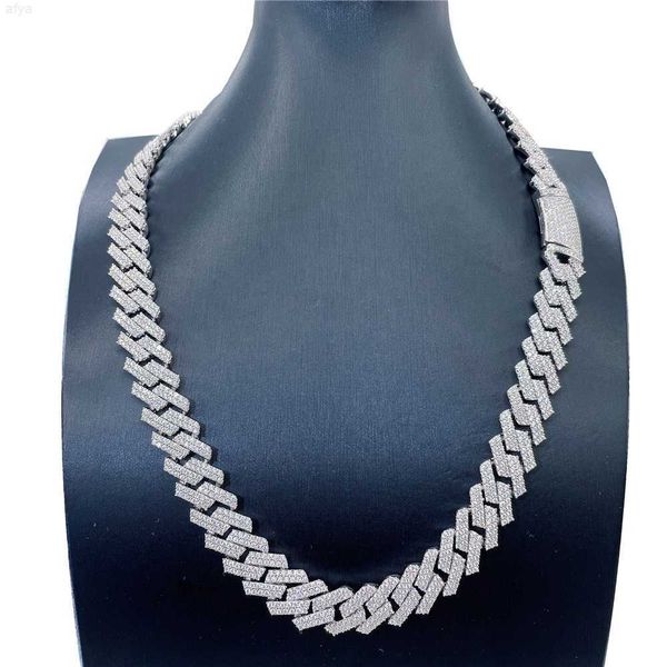 

hip hop fine iced out 13mm width s925 gold plating vvs moissanite diamond cuban link chain, Silver