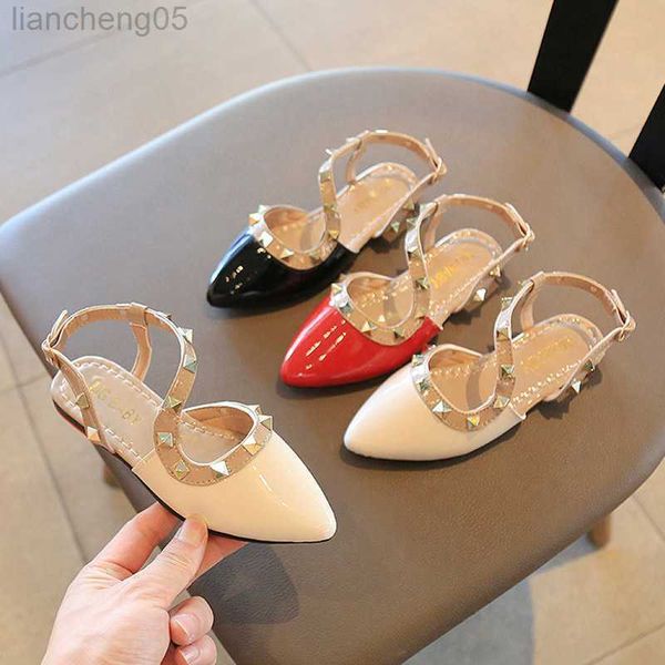 

sandals girls shoes sandals patent leather dress shoes for kids baby children pointed toe sandal slip on beach shoes toddlers w0327, Black;red