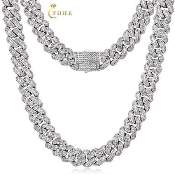 

iced out custom bling buguette vvs moissanite diamond pass tester miami cuban link chain necklace, Silver