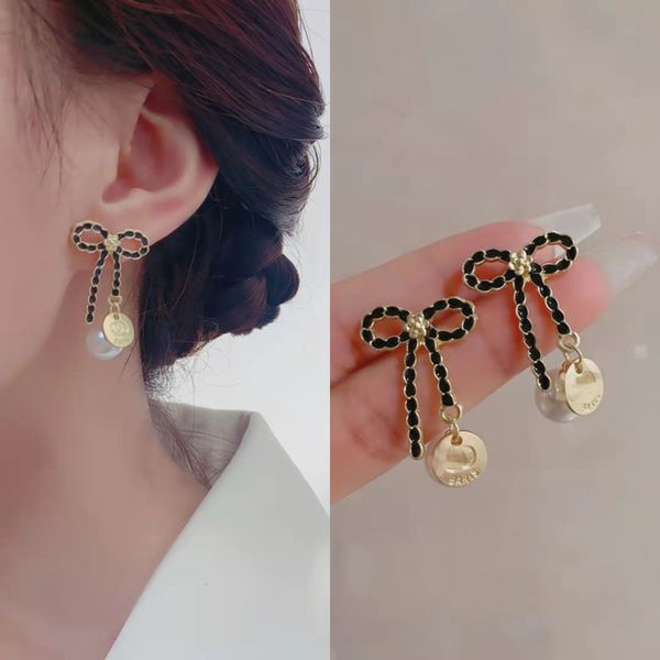

luxury classic style designer letter stud earrings bow pendant earring for women jewelry accessory gifts, Golden;silver