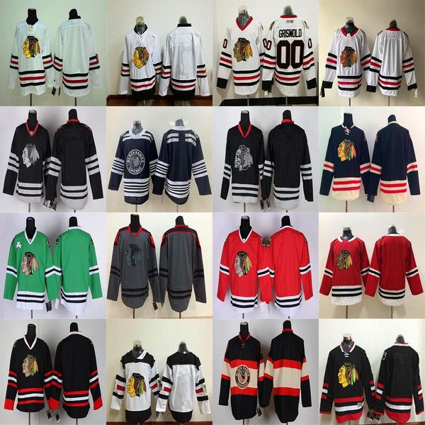 

custom chicago blackhawks winter classic jersey 19 jonathan toews 88 patrick kane 2 duncan keith 00 clark griswold black hockey jersey, Black;red