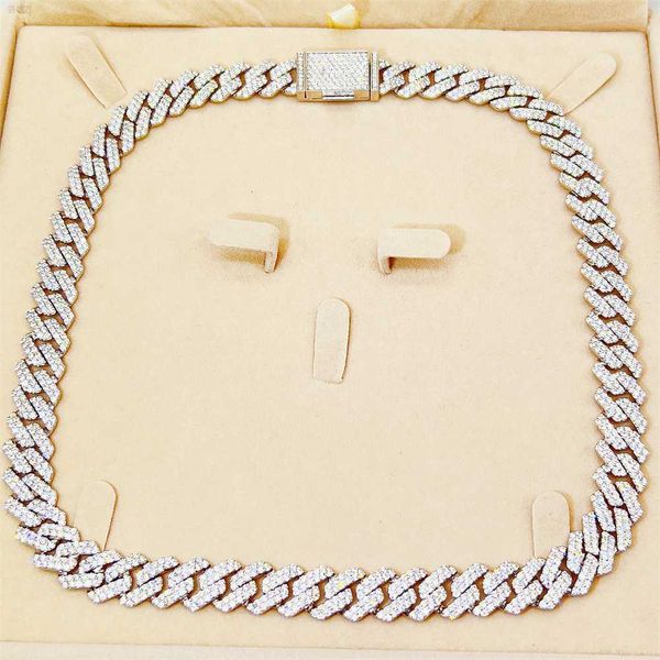 

hip hop 10k white gold 12mm 20 inches moissanite diamond iced out cuban link chain necklace, Silver
