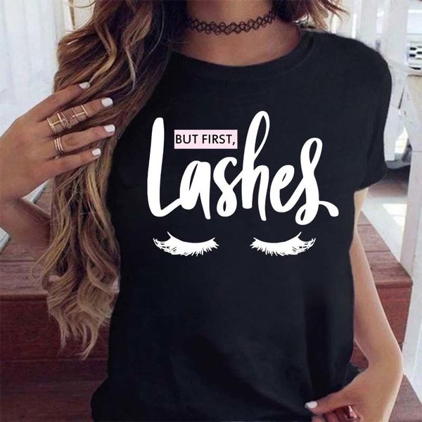 

womens tshirt women make up letter funny black shirt eye eyelash fashion cartoon lady print ee stylish op shirts clothes 230327, White