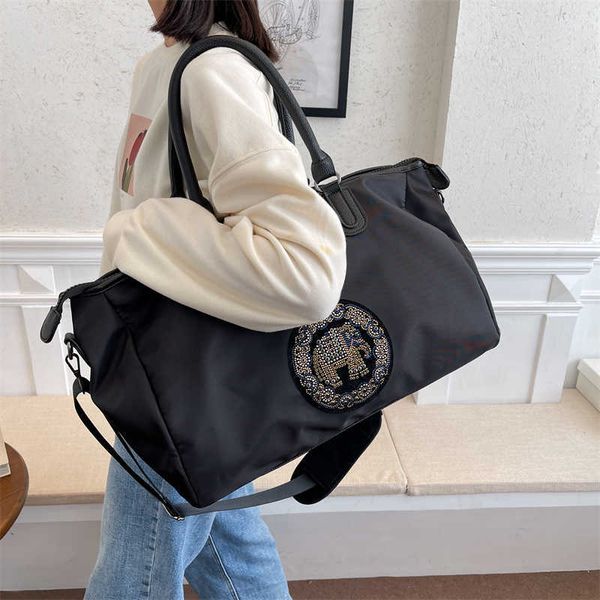 

duffel bags large travel bag women tote bag 2 sizes black handbag nylon waterproof shoulder bag women weekend gym bag elephant applique 2022