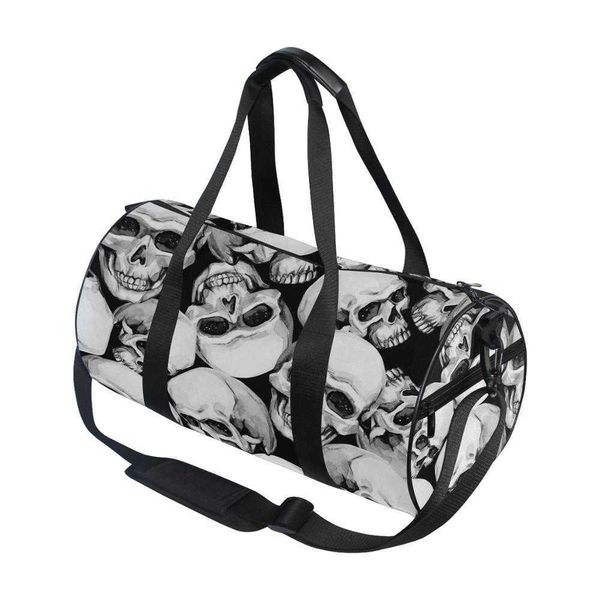 

duffel bags alaza fitness bags skull printing canvas gym gray travel bag sport outdoor large pocket casual tote handbag shoulder bag for men