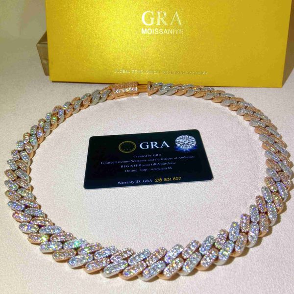 

handmade 13mm width 925 silver necklace moissanite diamond miami cuban chain hip hop
