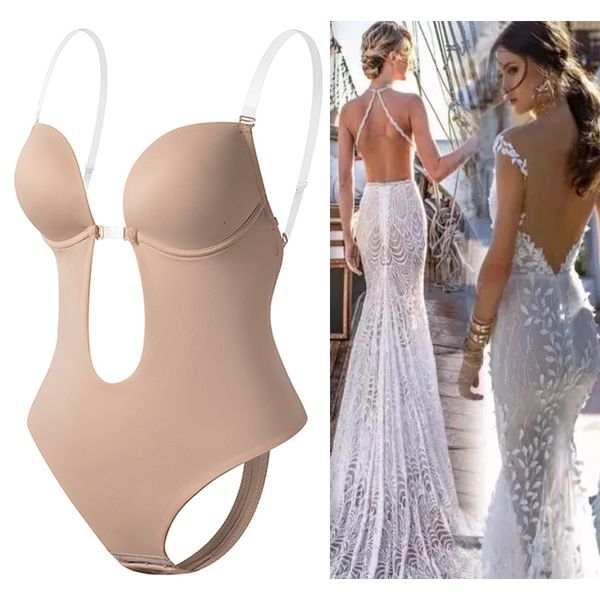 

waist tummy shaper invisible shaper bra bodysuit corset backless deep v-neck u plunge thong waist trainer clear strap padded push up shapewe