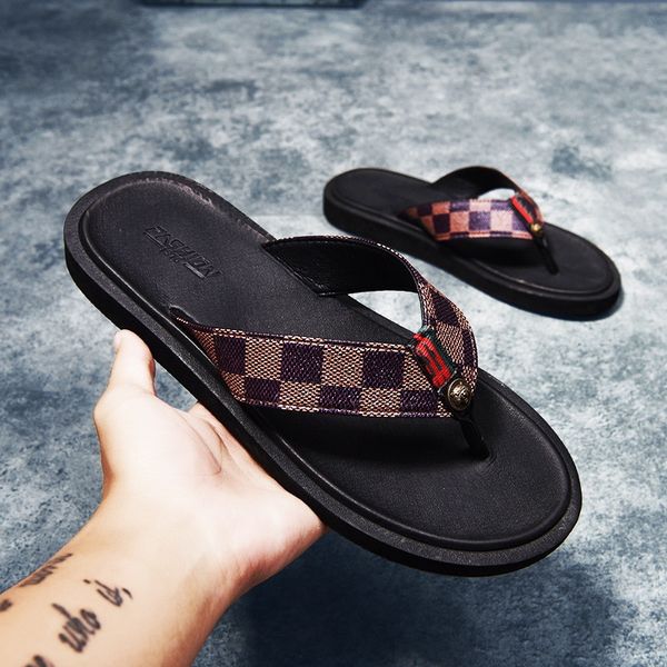 

men leather slippers mens flip flops slides casual outdoor summer italian designer classic black beach footwear male new
