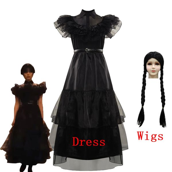 

cosplay children wednesday addams wednesday cosplay costume dress wigs outfits halloween carnival suit for kids girls dress disguise 230327, Blue