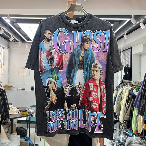 

oversized tees t shirts mens wash black shirt suprior hip hop printed us size tshirts real pics 23fw, Black;brown