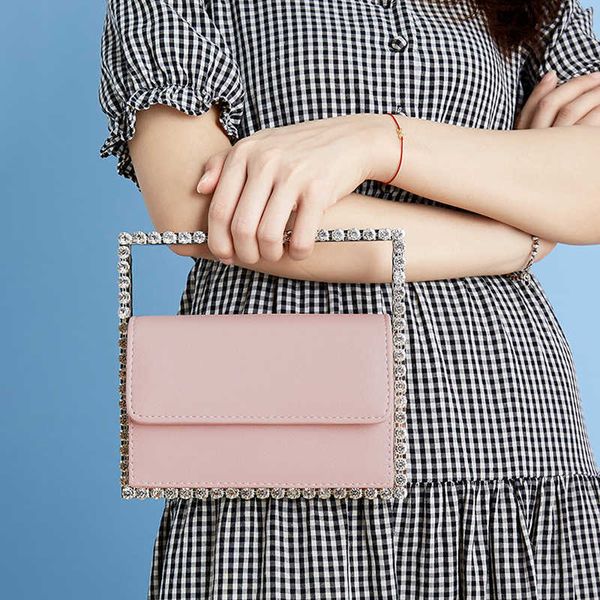 

evening bag diamond small square bag women chic color rhinestone metal handle