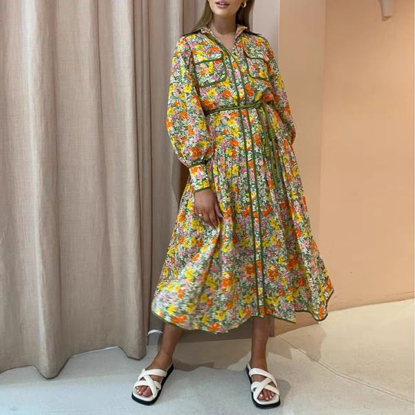 

australian designer dress lapel neck floral printed shirt dress, Black;gray