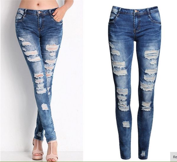 

2023 vintage style women's jeans, nature-waisted ripped jeans with natural waistline, fashionable and chic pencil pants, Blue