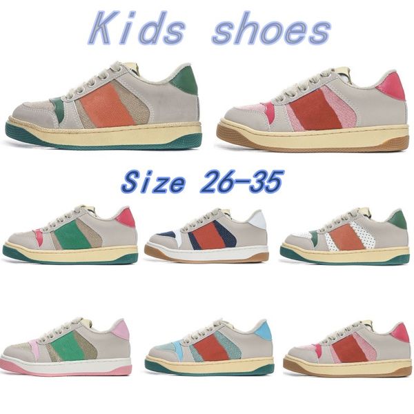 

kids boys girls shoes italy old-dirty bee casual shoe white flat leather shoe green red stripe embroidered chirdren sport snake size 26-35, Black