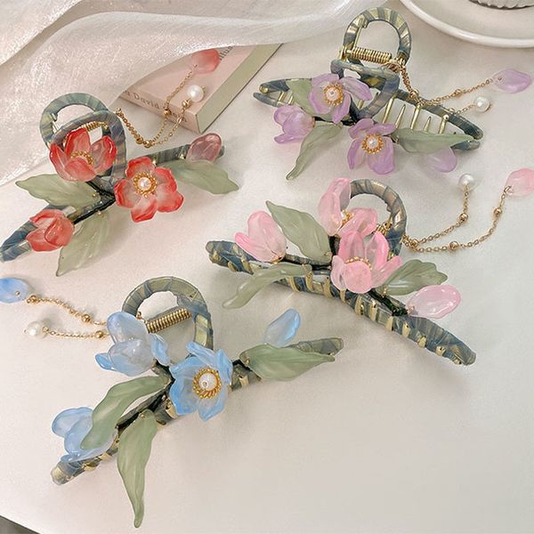 

hair clips barrettes exquisiteness lotus hairpins female summer back head shark clip hanfu antique temperament catch clip hairpin headdress, Golden;silver