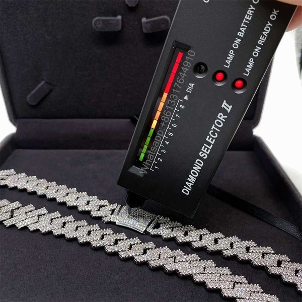 

hip hop custom 14mm 2 row iced out vvs1 moissanite diamond miami cuban link chain, Silver