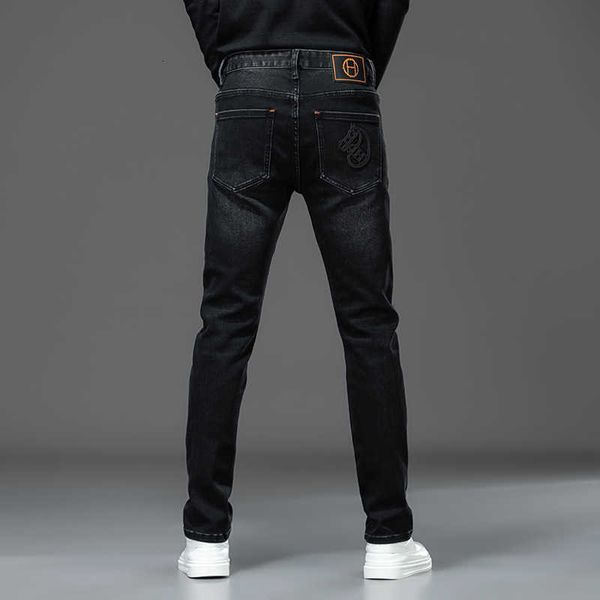 

brand h family autumn winter jeans men's live broadcast selling european goods high-end elastic long pants fashion embroidery, Blue