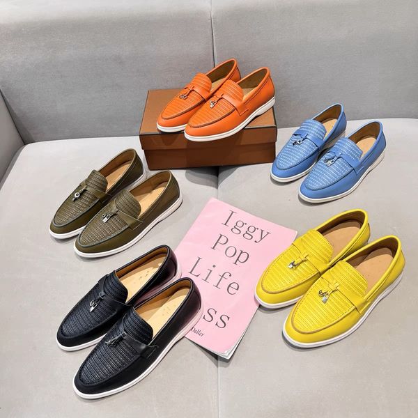

fashion mens womens loafers causal shoes classic leather suede mmtal lock slip-on platform sneaker multicolor massage sole shoe plate-forme, Black