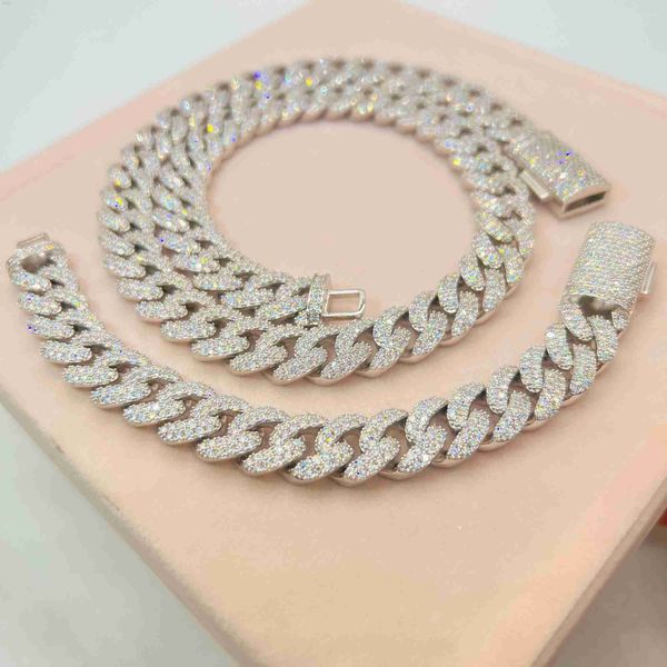 

new fashion diamond vvs moissanite baguette 925 sterling silver cuban link chain